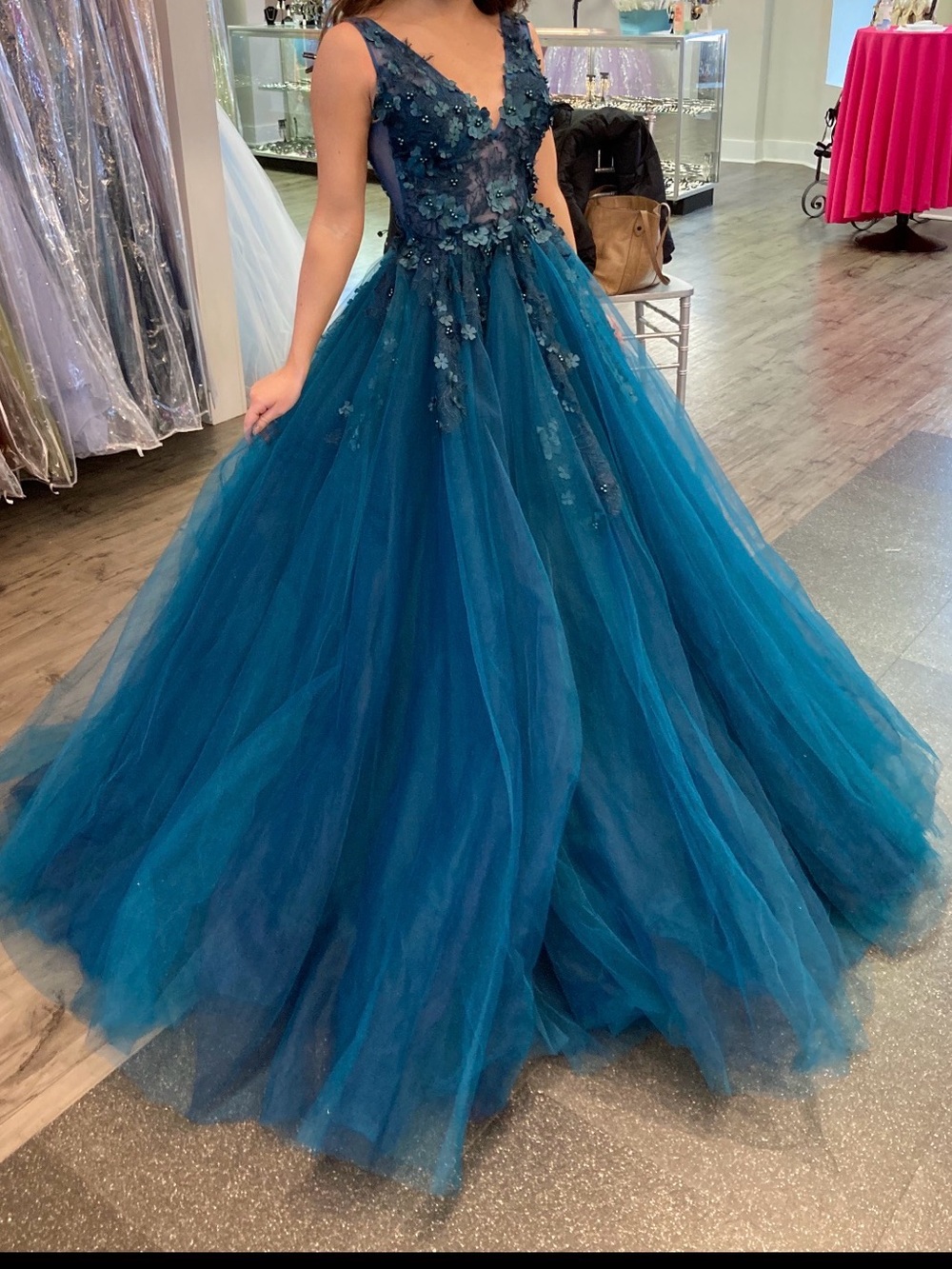 Jovani Deep Teal Layered Tulle A-Line Ball Gown
